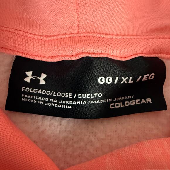 Under Armour ColdGear Loose Pullover Hoodie GG / XL Coral Pink Cold Weather Top - Picture 3 of 5